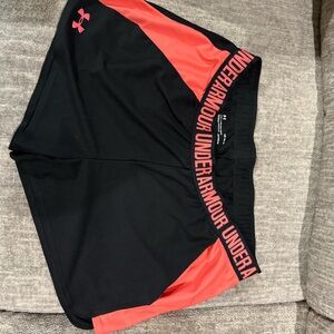 Under Armour Women's Black and Coral Athletic Shorts